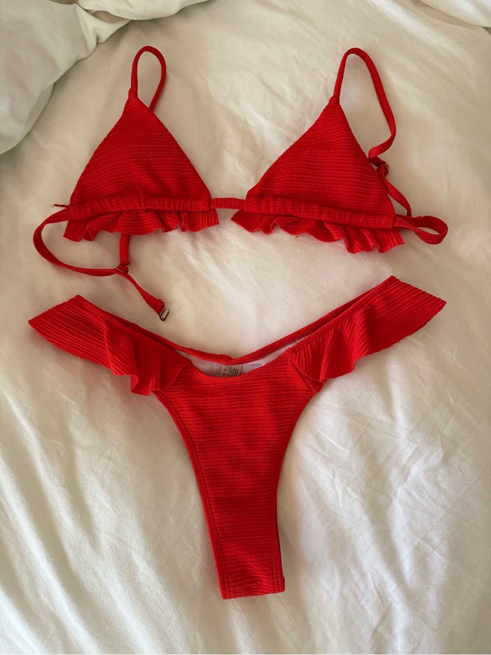 Red Ruffle Triangle Bikini Set - Picture 2 of 4